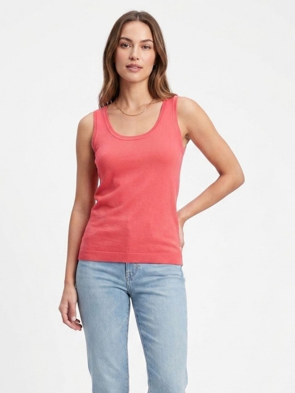 Banana Republic NWT Organic Cotton Sweater Tank Top Large Coral Knit Quiet Lux